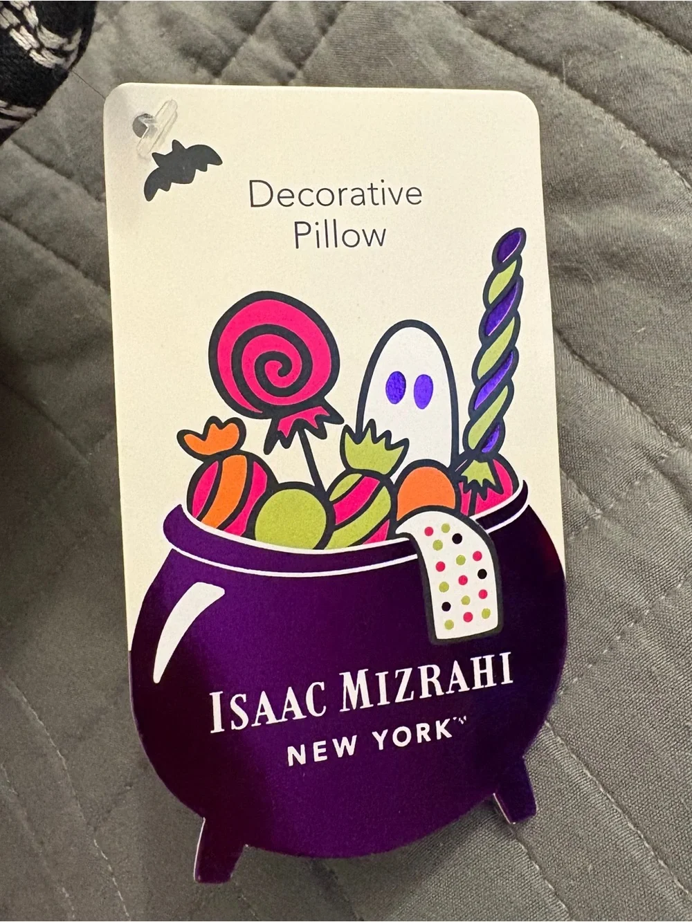 Isaac Mizrahi Needlepoint Vintage Style Halloween Pillow Black Cat, Skeleton